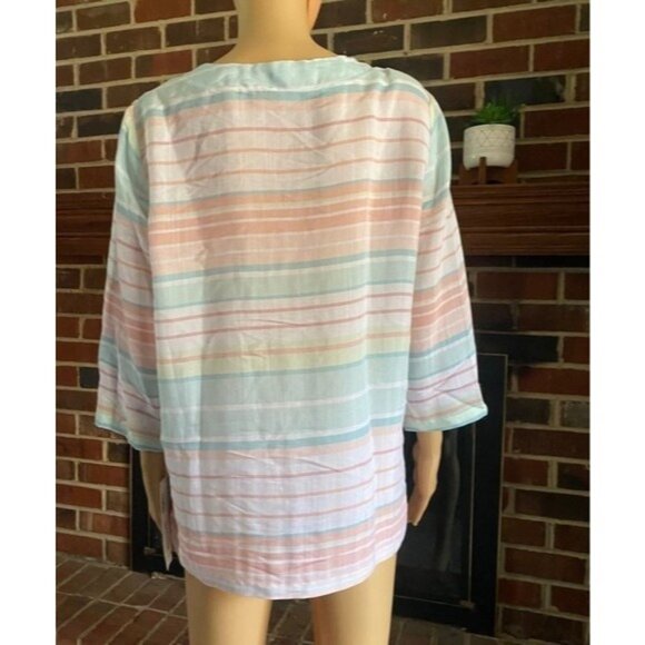 Alfred Dunner Women's round neck striped shirt drawstring front size S New - Picture 3 of 9